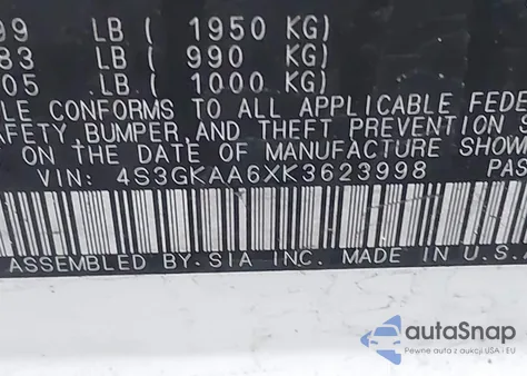 2019 Subaru Impreza 2.0I z USA, uszkodzony, nr VIN 4S3GKAA6XK3623998